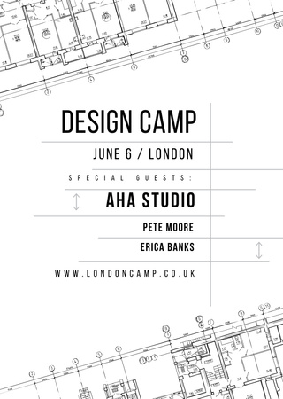 Design camp announcement on blueprint Flyer A6 Design Template