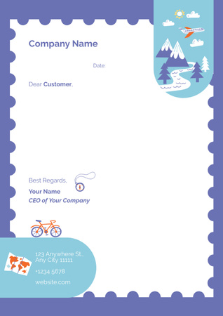 Designvorlage Offer by Travel Agency on White and Purple für Letterhead