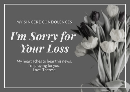 Condolences Phrase with Flowers Bouquet Card Design Template