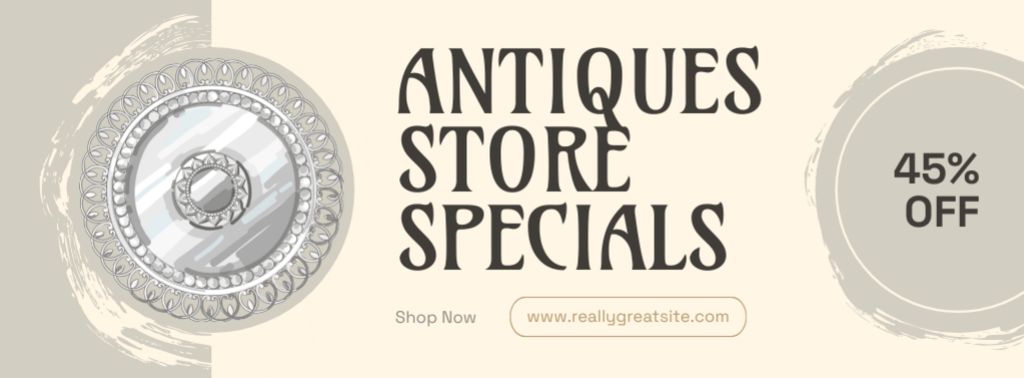 Special Antique Stuff At Discounted Rates In Store Offer Facebook cover Modelo de Design