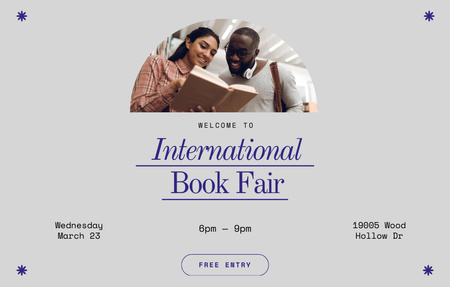 Anúncio da Feira Internacional do Livro com Pessoas no Festival Invitation 4.6x7.2in Horizontal Modelo de Design
