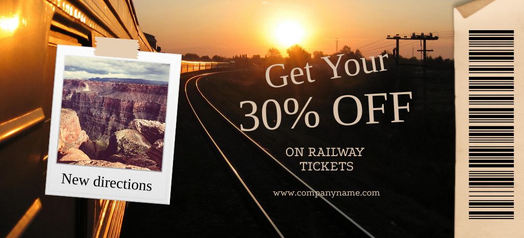Designvorlage Train Trip with Discount Offer with Sunset für Coupon 3.75x8.25in