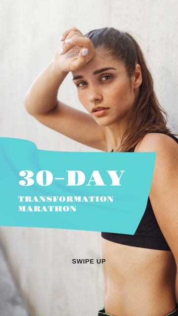 Ontwerpsjabloon van Instagram Story van Transformation Marathon Announcement with Fit Woman