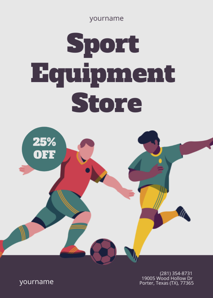 Sport Store Equipment Ad with Football Players Flayer tervezősablon
