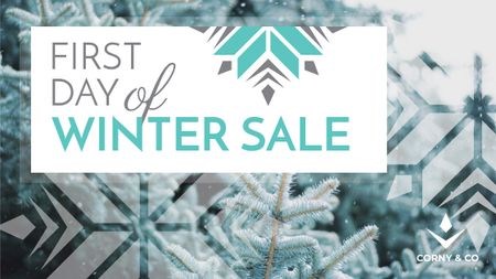 Platilla de diseño First day of Winter sale with frozen fir Title