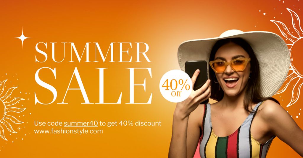 Summer Fashion Collection for Women with Girl in Sunglasses and Hat Facebook AD tervezősablon