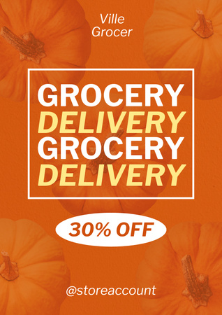 Plantilla de diseño de Discount For Grocery And Delivery With Pumpkin Pattern Poster 