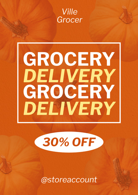 Discount For Grocery And Delivery With Pumpkin Pattern Poster Design Template