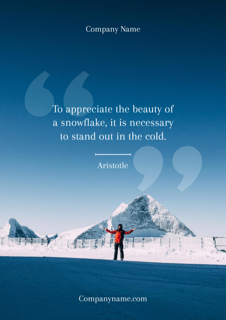 Plantilla de diseño de Citation about Snowflake with Snowy Mountains Postcard A5 Vertical 