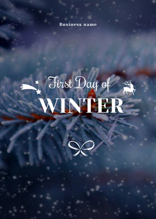 First Day Of Winter With Frozen Fir Tree Branch Postcard 5x7in Vertical Design Template