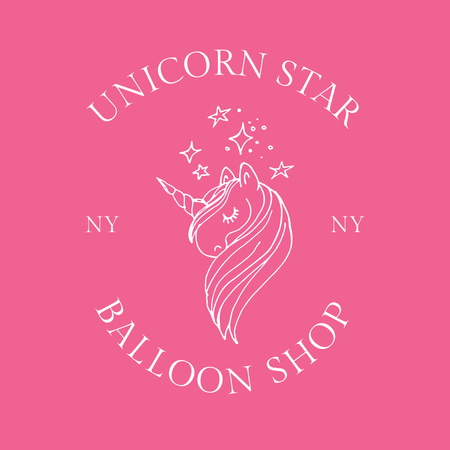 Ontwerpsjabloon van Logo 1080x1080px van Balloon Shop Emblem in Pink with Unicorn