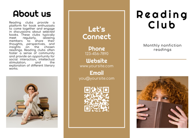 Reading Club Ad on Beige Brochure Modelo de Design