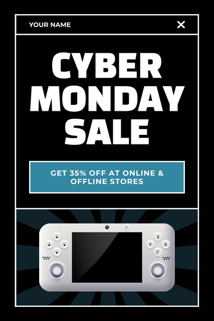 Cyber Monday Sale in Online and Offline Stores Pinterest Design Template