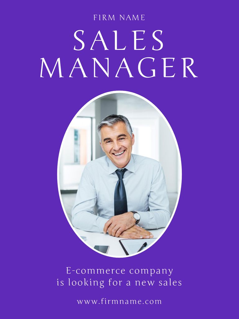 Sales Manager Vacancy ad with Confident Man Poster US Tasarım Şablonu