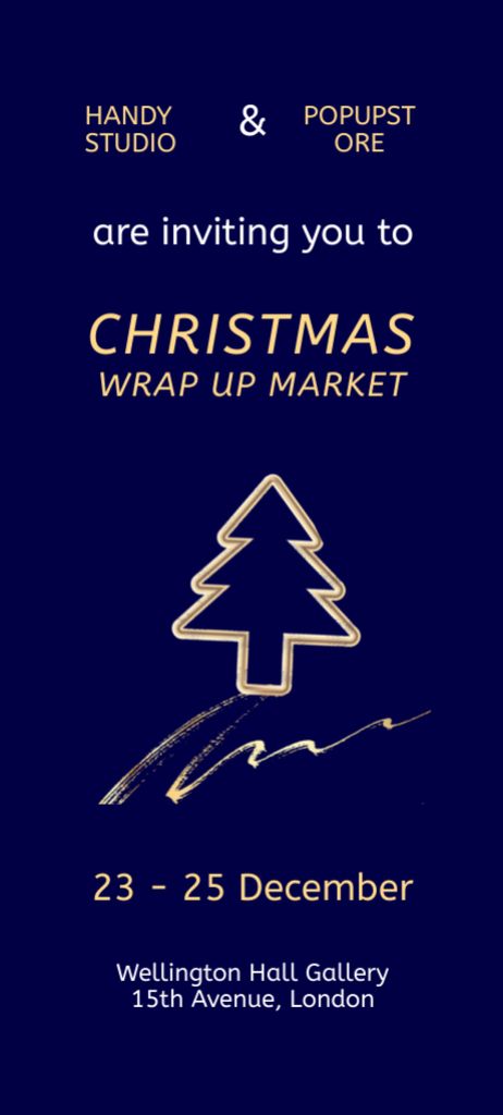 Christmas Market Announcement on Blue Invitation 9.5x21cm Modelo de Design