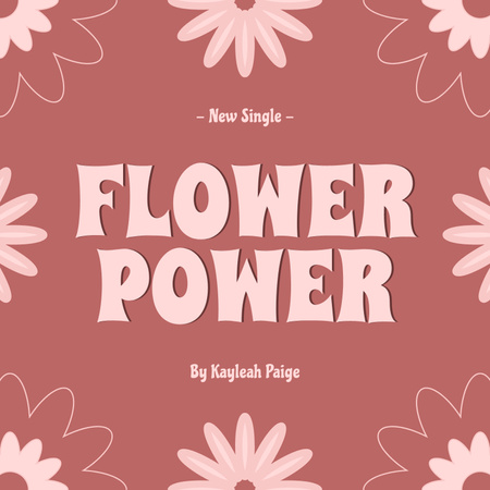 Flower Power vaaleanpunainen kuvio Album Cover Design Template