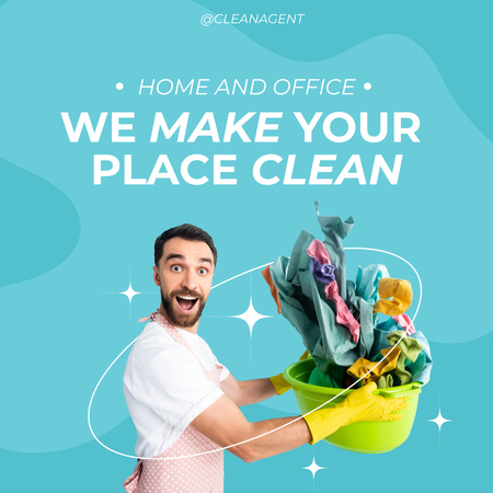 Cleaning Services Offer with Man Instagram Design Template