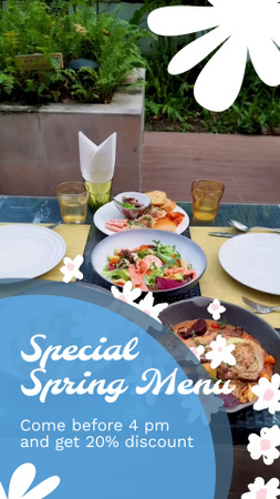 Served Table In Restaurant With Spring Dishes And Discount Instagram Video Story Design Template