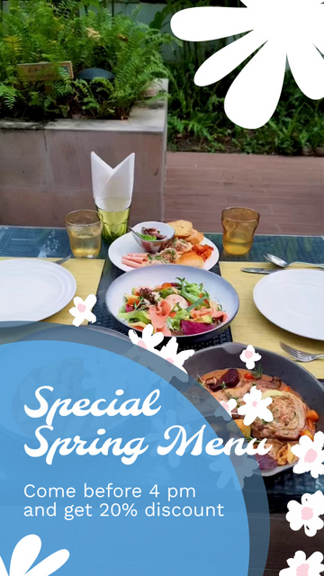 Served Table In Restaurant With Spring Dishes And Discount Instagram Video Story Tasarım Şablonu