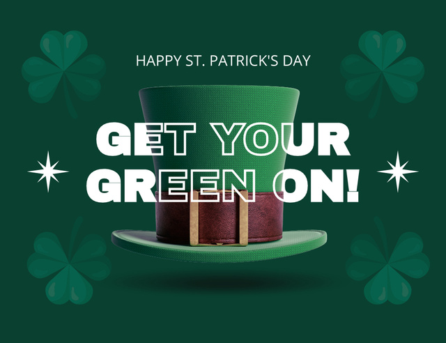 St. Patrick's Day Greeting with Green 3D Hat Thank You Card 5.5x4in Horizontal Šablona návrhu