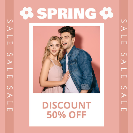 Spring Sale Announcement With Young Stylish Couple Instagram Design Template