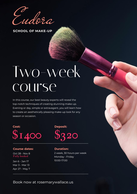 Makeup Courses Promotion with Hand with Brush Poster Tasarım Şablonu