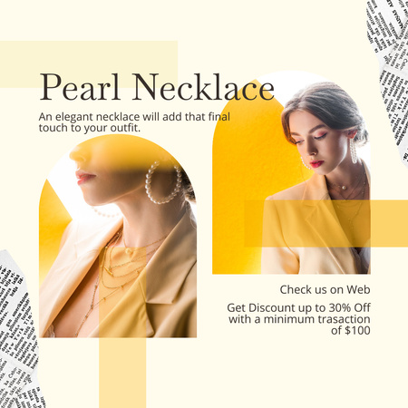 Jewelry Sale Offer with Pearl Necklace Instagram Design Template