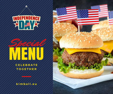 Designvorlage Independence Day Menü mit Burgern für Facebook
