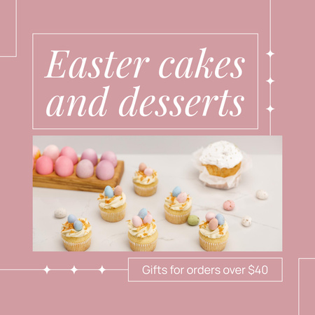 Easter Cakes and Desserts Offer with Cute Cupcakes Instagram AD Design Template