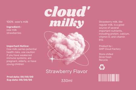 Strawberry Milk Beverage Label tervezősablon