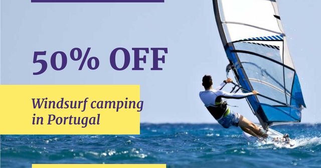 Windsurf Camps Ad with Man riding Board Facebook AD Design Template