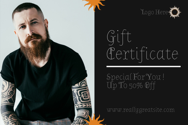 Creative Tattoo Artist Service With Discount Gift Certificate Design Template
