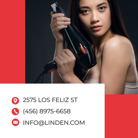 Hairdresser Services Ad with Attractive Woman Square 65x65mm tervezősablon