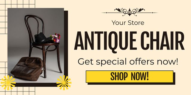 Antiques Chair Offer In Shop In Yellow Twitterデザインテンプレート