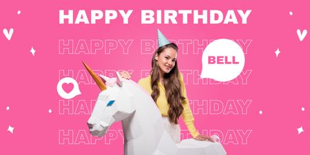 Magic Birthday Greeting for Girl with Unicorn Twitter Design Template