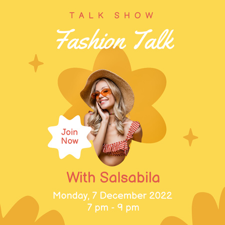 Fashion Talk Show Announcement with Young Girl Instagram Design Template