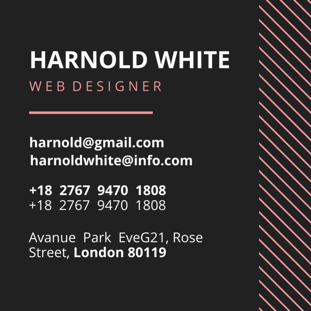 Web Designer Introductory Card with Pink Stripes Square 65x65mm – шаблон для дизайна