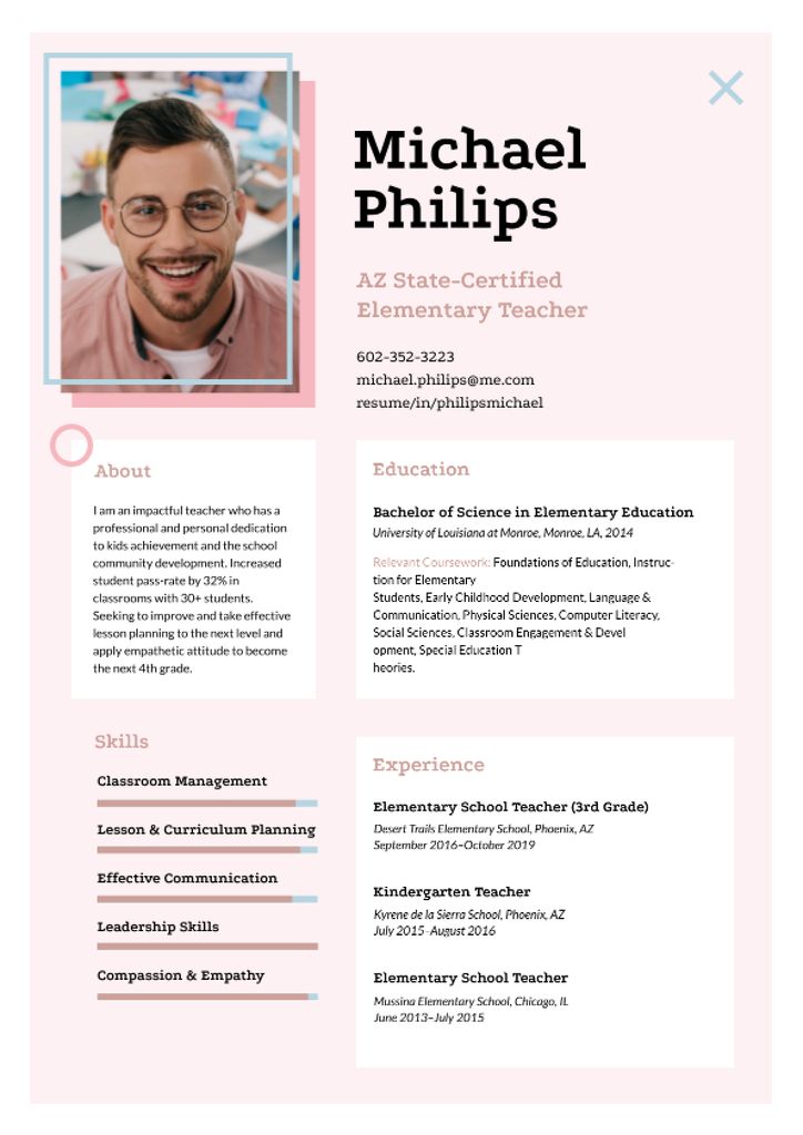 Elementary Teacher professional profile Resume – шаблон для дизайну