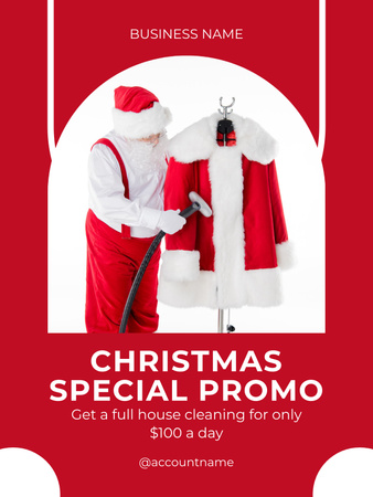 Christmas Promotion with House Cleaning Santa Poster US Design Template
