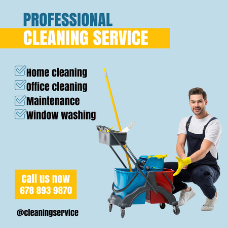 Professional Cleaning Service Blue Instagram Design Template