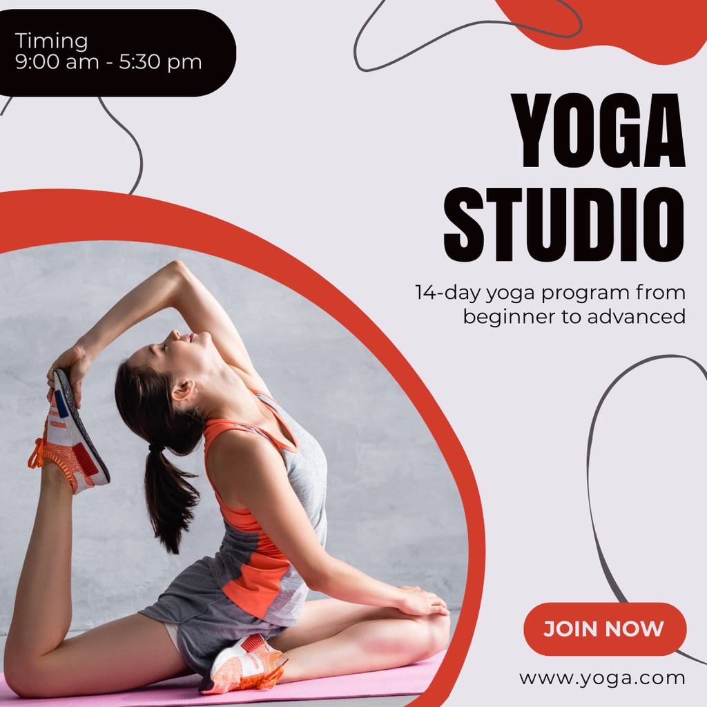 Szablon projektu Yoga Studio Ad with Woman Doing Exercise Instagram