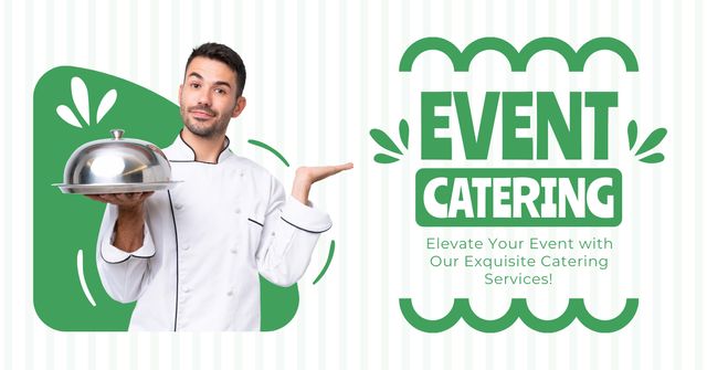 Event Catering with Chef holding Dish Facebook AD tervezősablon
