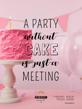 Designvorlage Party Organization Services with Cake in Pink für Poster US