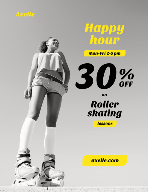 Ontwerpsjabloon van Poster 8.5x11in van Happy Hour Promo In Shop And Discounts For Rollerskating Gear