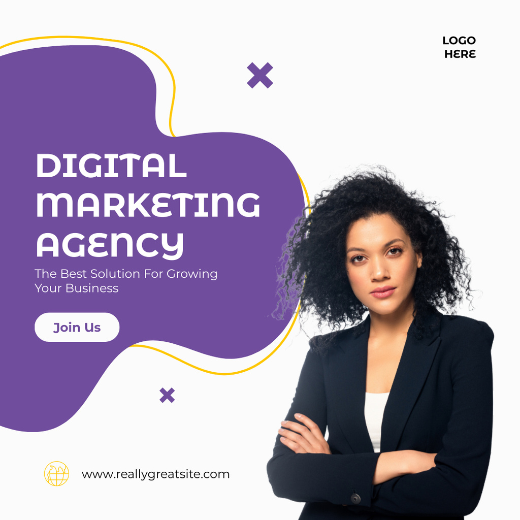 Beautiful Businesswoman Offers Digital Marketing Agency Services Instagram Design Template