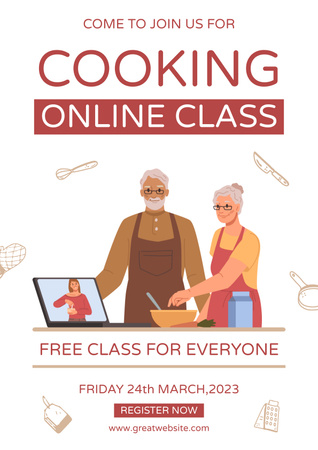 İlkbaharda Yaşlılar İçin Online Yemek Kursu Poster Tasarım Şablonu