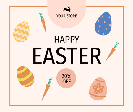 Easter Sale Ad with Traditional Dyed Easter Eggs and Carrots Facebook tervezősablon