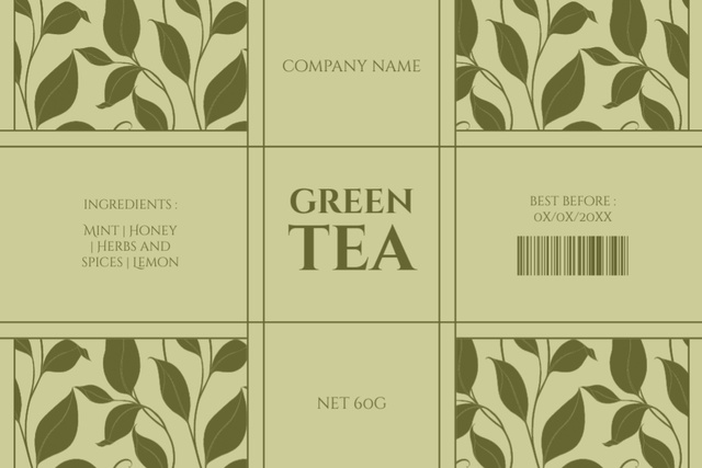 Lovely Green Tea With Ingredients Description Label Tasarım Şablonu