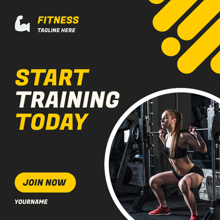 Sport Training Motivation with Woman holding Dumbbell Instagram Design Template