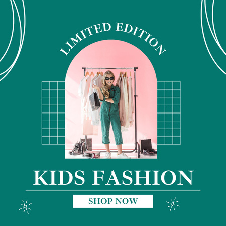 Kids Clothes Ads with Little Girl Instagram Design Template